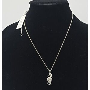 NWT  Talbots Seahorse Pendant Necklace Sterling Silver‎ Double Sided 19"